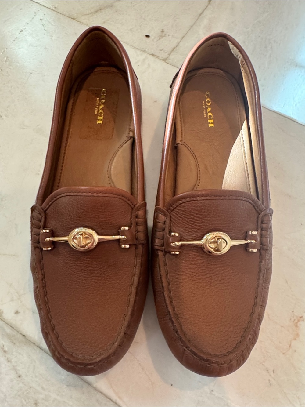 NWOT Coach Brown Leather Women's Slip-On Loafers with Gold Bit